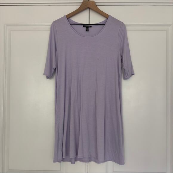 Eileen Fisher Lavender short sleeve mini shift dress solid stretch round neck M - Picture 1 of 6